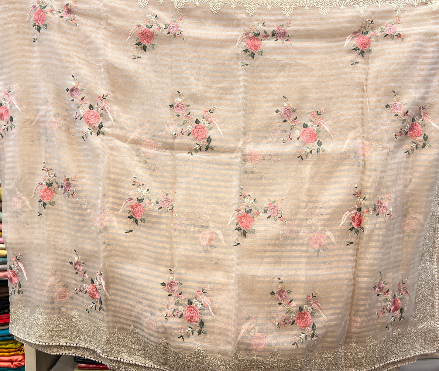 Tissue Kora with Sequin Work Border
