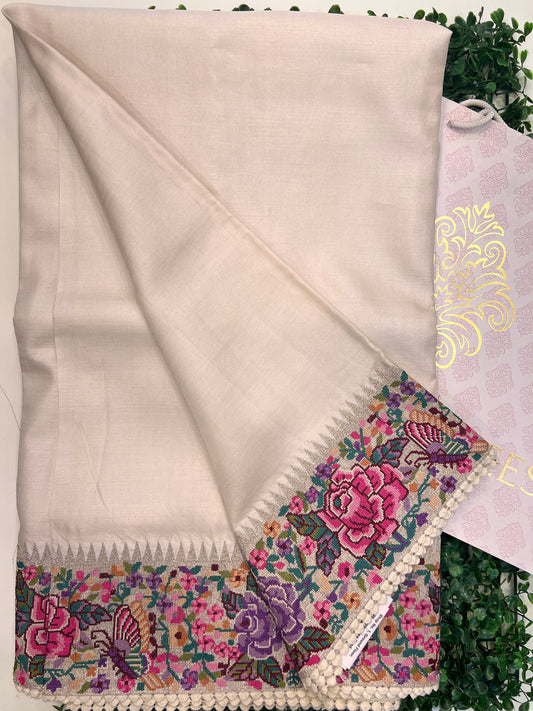 Tussar with Petit Point Border