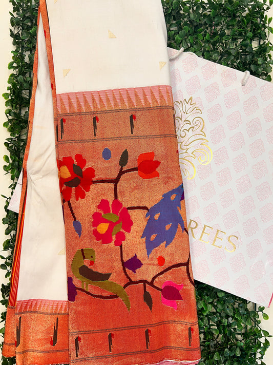 Milky White Paithani