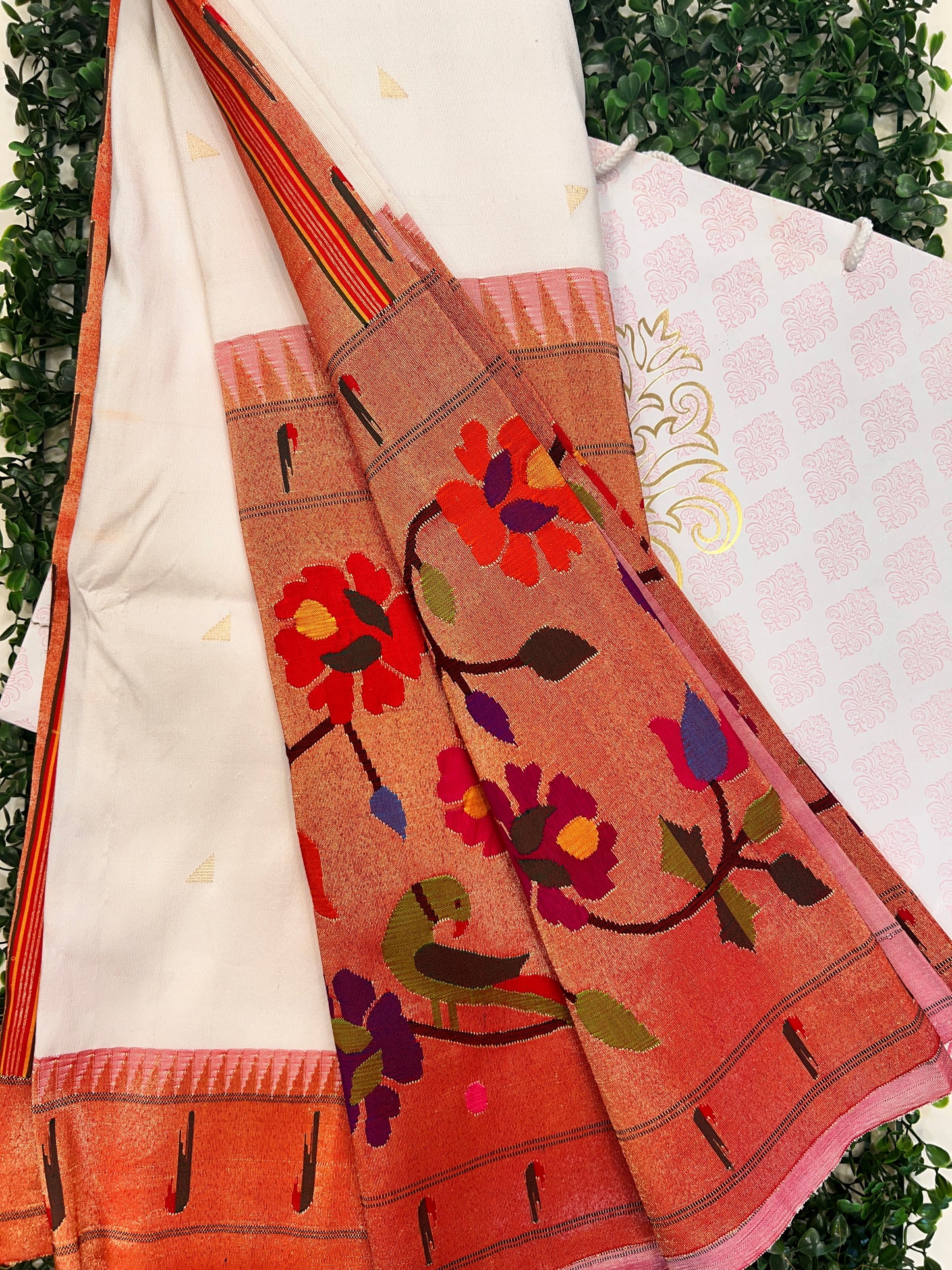 Milky White Paithani