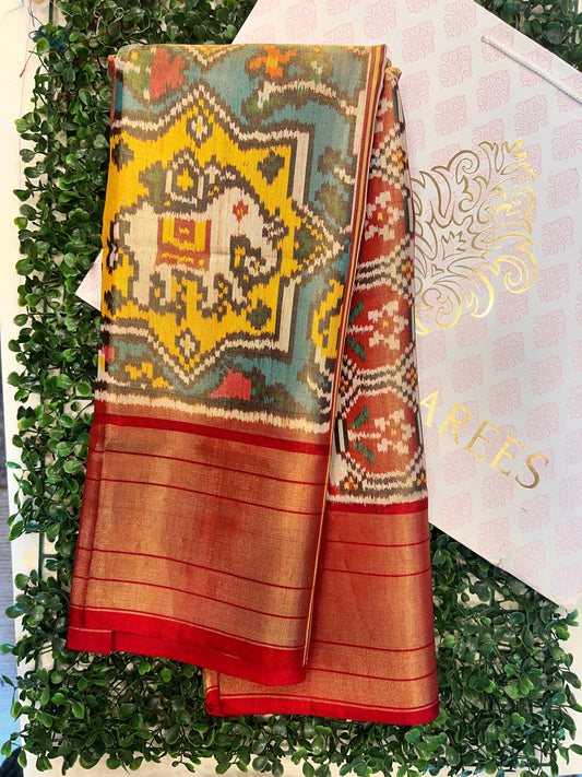 Single Ikkat Patola with Kanjeevaram Border