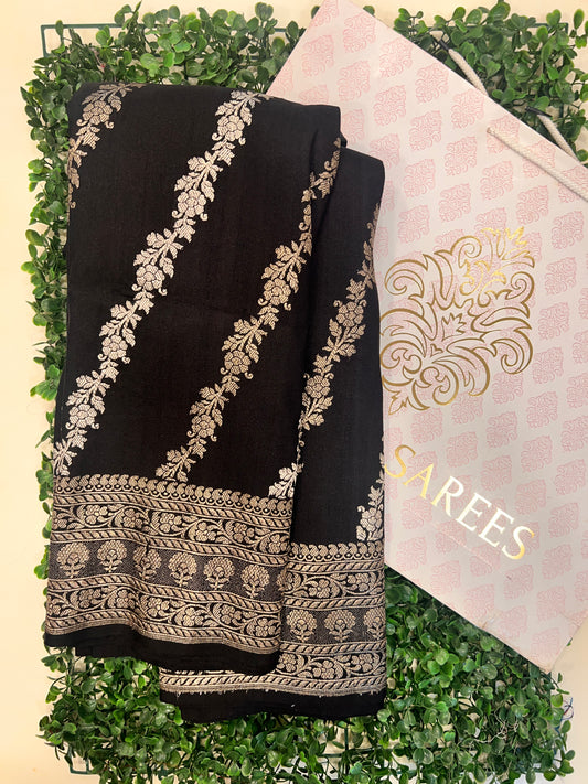 Black Lehriya Tussar Georgette