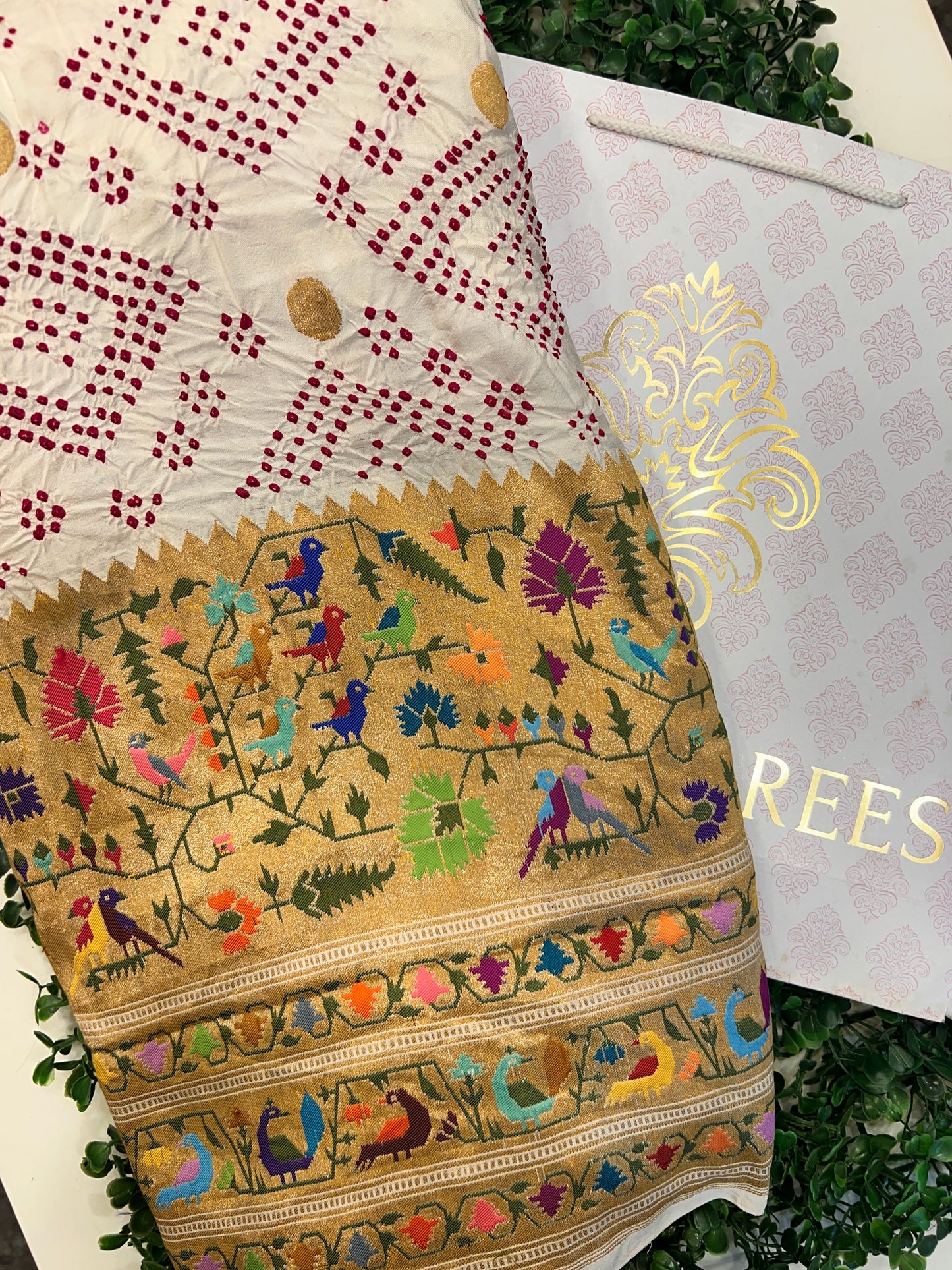 Bandhani with a Paithani Border