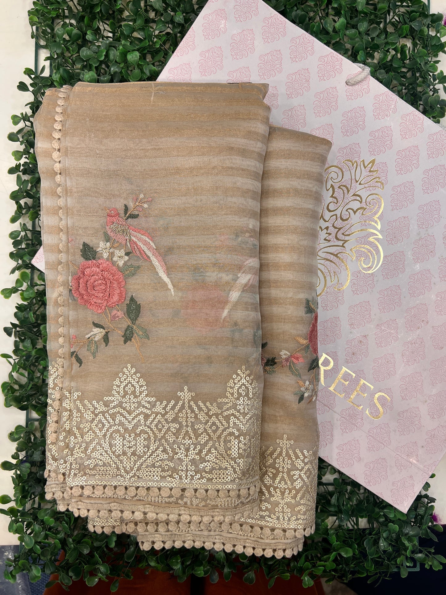 Tissue Kora with Sequin Work Border