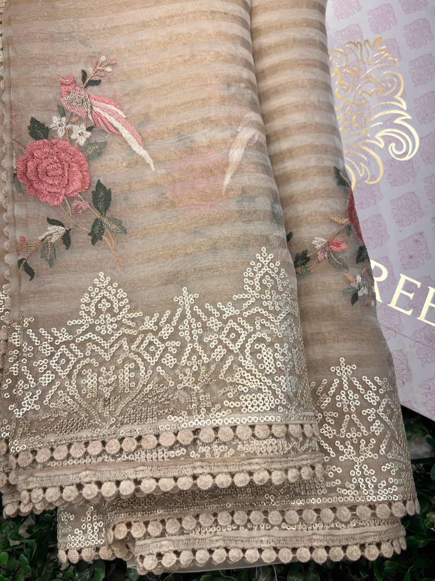 Tissue Kora with Sequin Work Border