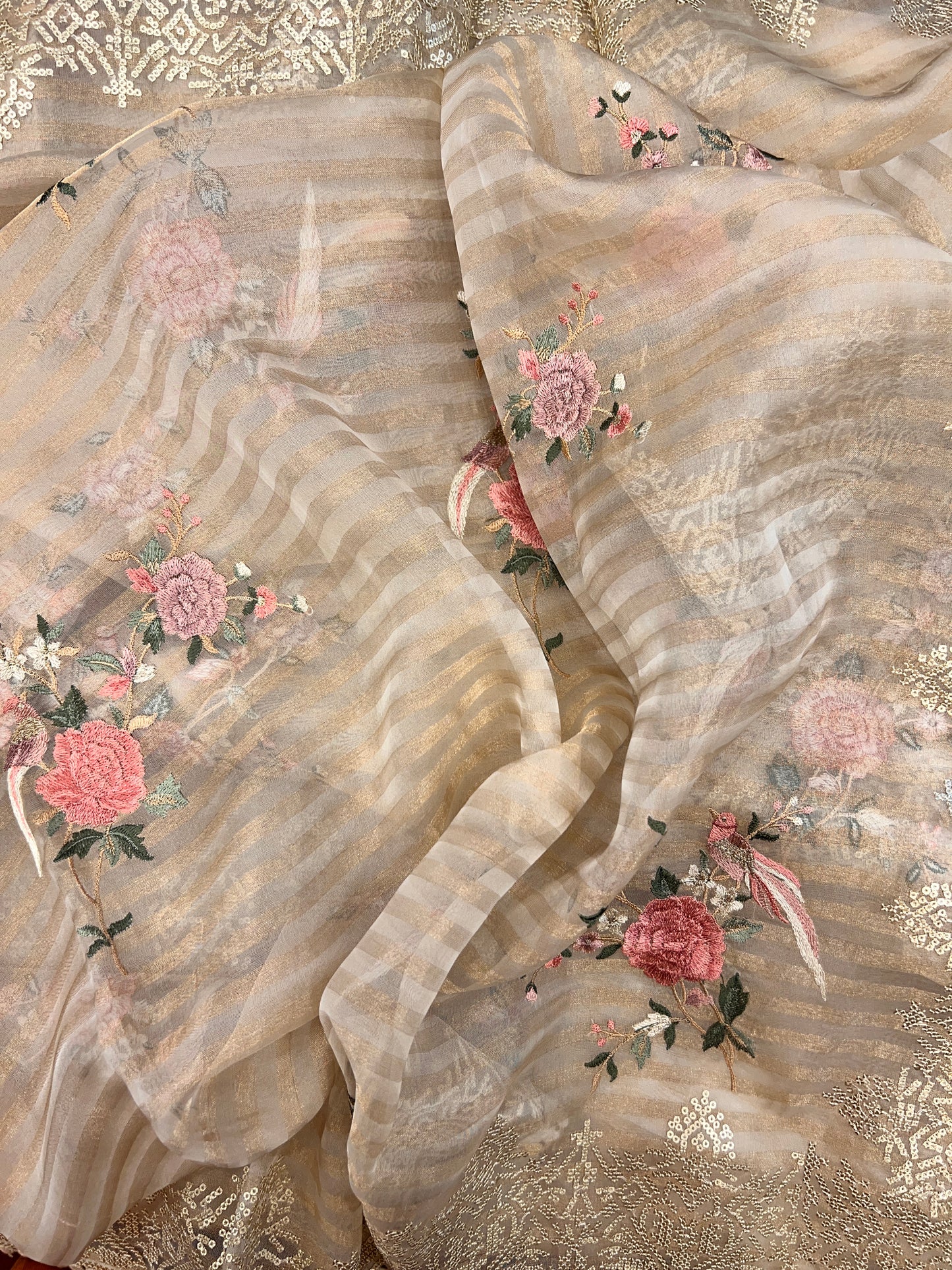 Tissue Kora with Sequin Work Border